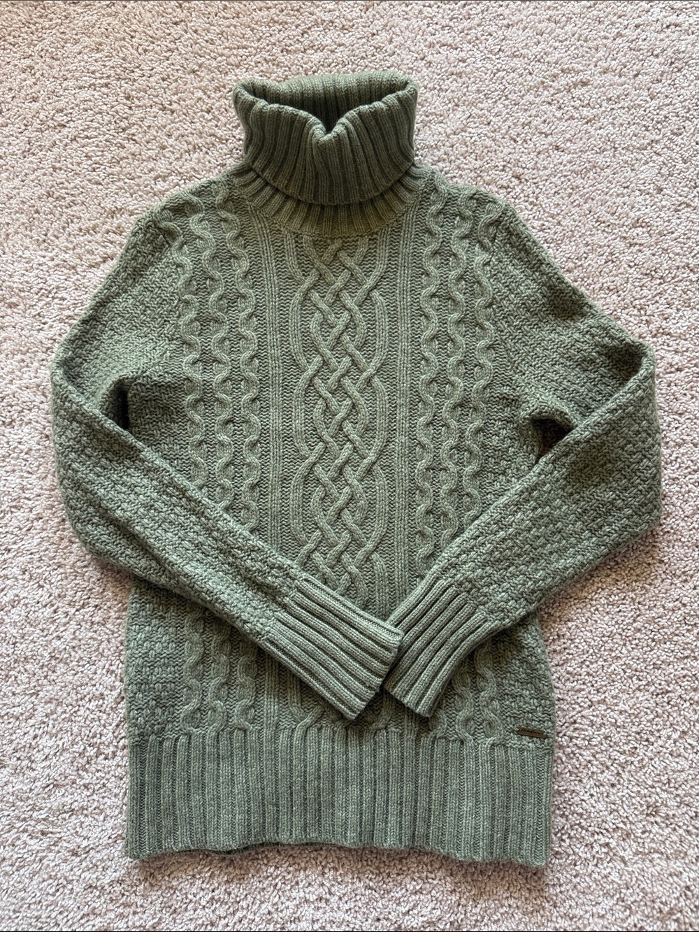 Eddie Bauer Lambswool Cable Knit Turtleneck Sweater Green Women’s Small